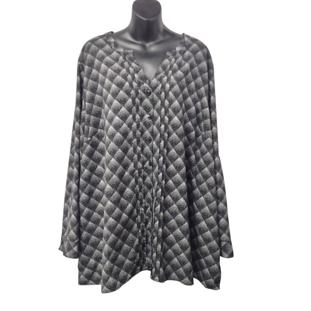 Catherines Top Womens  Black White Long Sleeve Button Up Shirt Plus Size 2X
